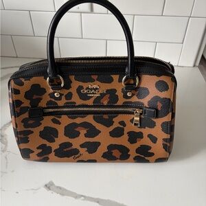 Coach Animal Print Satchel - Tan and Black